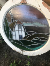 Load image into Gallery viewer, 1920&#39;s Circular Lead Light Window depicting a Cottage Scene.
