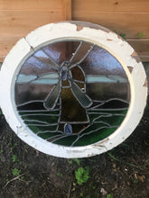 Load image into Gallery viewer, 1920&#39;s Circular Lead Light Window depicting a Windmill Scene.
