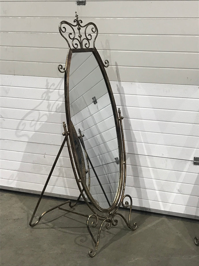 Floor Standing Cheval Mirror In Distressed Ornate Iron